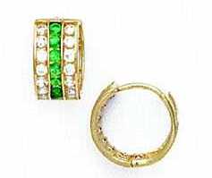 
14k Yellow Gold 1.5 mm Round Clear and Green Cubic Zirconia Earrings
