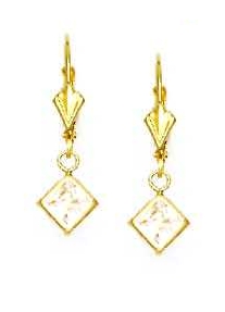 
14k Yellow Gold 5 mm Square Clear Cubic Zirconia Drop Earrings
