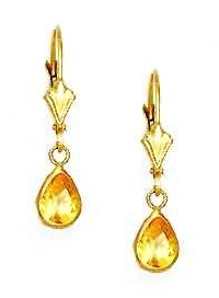 
14k Yellow Gold 7x5 mm Pear Yellow Cubic Zirconia Drop Earrings
