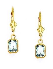 
14k Yellow Gold 7x5 mm Emerald-Cut Light-Blue Cubic Zirconia Drop Earrings
