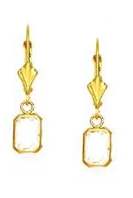 
14k Yellow Gold 7x5 mm Emerald-Cut Clear Cubic Zirconia Drop Earrings
