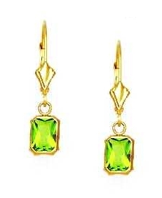 
14k Yellow Gold 7x5 mm Emerald-Cut Green Cubic Zirconia Drop Earrings
