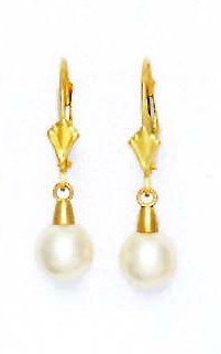 
14k Yellow Gold 7 mm Round White Crystal Pearl Drop Earrings
