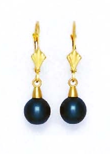 
14k Yellow Gold 7 mm Round Black Crystal Pearl Drop Earrings
