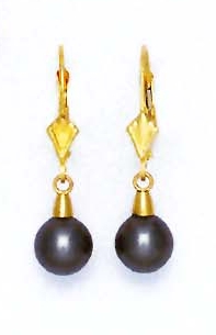 
14k Yellow Gold 7 mm Round Dark-Gray Crystal Pearl Drop Earrings
