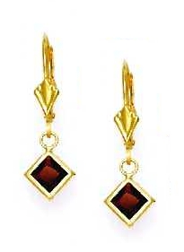 
14k Yellow Gold 5 mm Square Dark-Red Cubic Zirconia Drop Earrings
