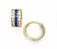 
14k Yellow Gold 1.5 mm Round Clear and Blue Cubic Zirconia Earrings
