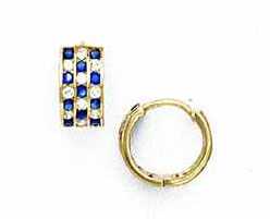 
14k Yellow Gold 1.5 mm Round Clear and Blue Cubic Zirconia Earrings
