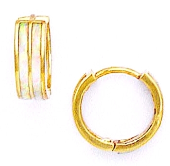 
14k Yellow Simulated Opal Petite Hinged Earrings
