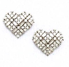 
14k White Gold Round and Baguette Cubic Zirconia Heart Earrings
