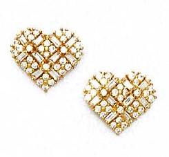 
14k Yellow Gold Round and Baguette Cubic Zirconia Heart Earrings
