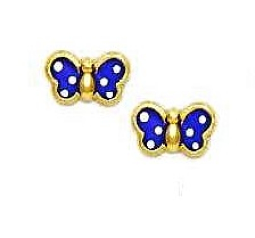 
14k Yellow Gold Purple Enamel Childrens Butterfly Earrings
