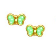 
14k Yellow Gold Simulated Turquoise Enamel Childrens Butterfly Earrings

