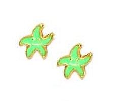 
14k Yellow Gold Simulated Turquoise Enamel Childrens Star Earrings

