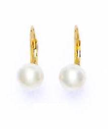 
14k Yellow Gold 7 mm Round White Crystal Pearl Earrings
