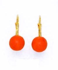 
14k Yellow Gold 7 mm Round Simulated Orange Crystal Pearl Earrings
