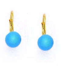 
14k Yellow Gold 7 mm Round Simulated Light-Blue Crystal Pearl Earrings
