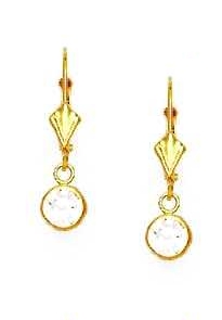 
14k Yellow Gold 5 mm Round Clear Cubic Zirconia Drop Earrings
