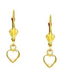 
14k Yellow Gold 5 mm Heart Clear Cubic Zirconia Drop Earrings
