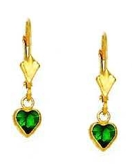 
14k Yellow Gold 5 mm Heart Green Cubic Zirconia Drop Earrings
