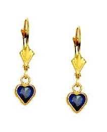 
14k Yellow Gold 5 mm Heart Blue Cubic Zirconia Drop Earrings
