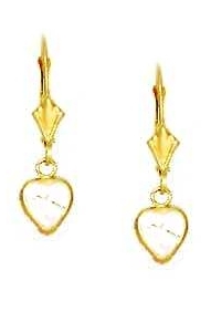 
14k Yellow Gold 6 mm Heart Clear Cubic Zirconia Drop Earrings
