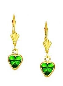 
14k Yellow Gold 6 mm Heart Green Cubic Zirconia Drop Earrings

