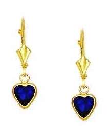 
14k Yellow Gold 6 mm Heart Blue Cubic Zirconia Drop Earrings
