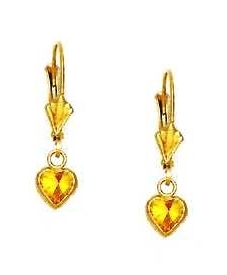 
14k Yellow Gold 5 mm Heart Yellow Cubic Zirconia Drop Earrings
