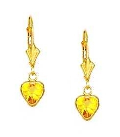 
14k Yellow Gold 6 mm Heart Yellow Cubic Zirconia Drop Earrings
