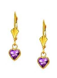 
14k Yellow Gold 5 mm Heart Purple Cubic Zirconia Drop Earrings
