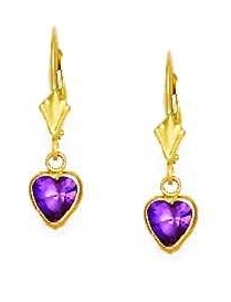 
14k Yellow Gold 6 mm Heart Purple Cubic Zirconia Drop Earrings
