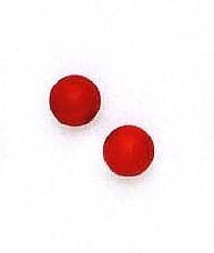 
14k Yellow Gold 6 mm Round Dark-Red Simulated Coral Earrings
