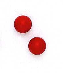 
14k Yellow Gold 8 mm Round Dark-Red Simulated Coral Earrings
