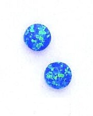 
14k Yellow Gold 7 mm Round Dark Blue Simulated Opal Earrings
