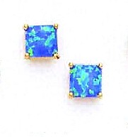 
14k Yellow Gold 6 mm Square Dark Blue Simulated Opal Earrings
