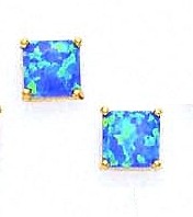
14k Yellow Gold 7 mm Square Dark Blue Simulated Opal Earrings

