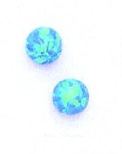 
14k Yellow Gold 7 mm Round Light Blue Simulated Opal Earrings
