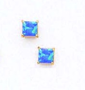 
14k Yellow Gold 4 mm Square Dark Blue Simulated Opal Earrings
