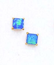 
14k Yellow Gold 5 mm Square Dark Blue Simulated Opal Earrings

