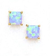 
14k Yellow Gold 6 mm Square Light Blue Simulated Opal Earrings
