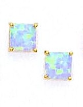 
14k Yellow Gold 7 mm Square Light Blue Simulated Opal Earrings
