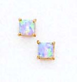 
14k Yellow Gold 4 mm Square Light Blue Simulated Opal Earrings
