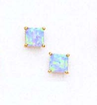 
14k Yellow Gold 5 mm Square Light Blue Simulated Opal Earrings
