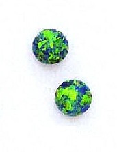 
14k Yellow Gold 7 mm Round Mystic Green Simulated Opal Earrings 
