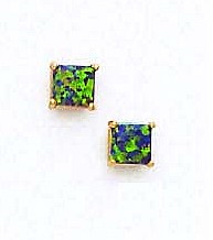 
14k Yellow Gold 5 mm Square Mystic Green Simulated Opal Earrings
