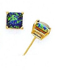 
14k Yellow Gold 7 mm Square Mystic Green Simulated Opal Earrings
