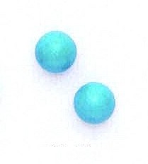 
14k Yellow Gold 8 mm Round Blue Simulated Turquoise Earrings
