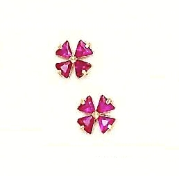 
14k Yellow Gold 3 mm Trilliant Red Cubic Zirconia Childrens Clover Earrings
