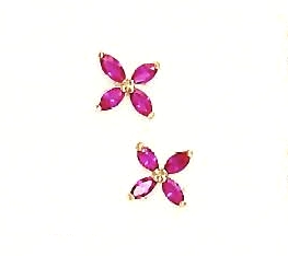 
14k Yellow Gold 4x2 mm Marquise Red Cubic Zirconia Childrens Flower Earrings
